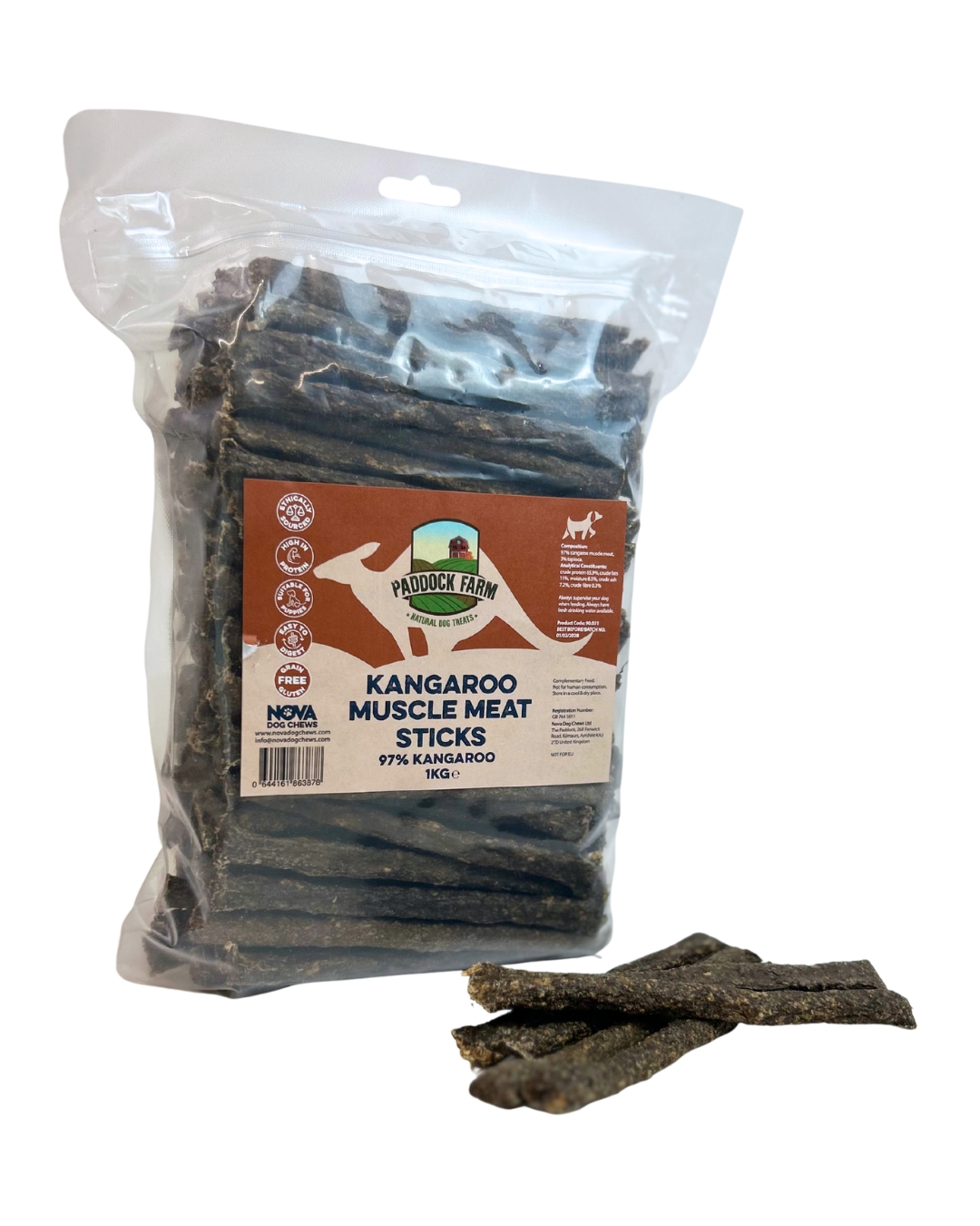 Muscle Meat Sticks Kangaroo 1kg (avg. 108pcs) (Change of Colour)